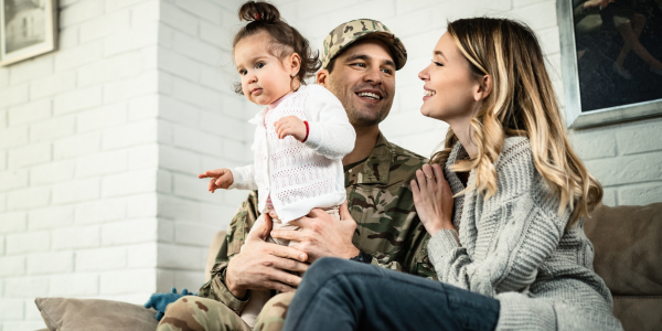 Military family on couch